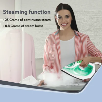 Regal Steam Iron, 1200W, Ceramic Coated Sole Plate, Fast Heating, 360 degree Swivel Cord, Anti-Drip Function, Spray/Steam/Dry Function, 330 Ml Water Tank, Green - Image 4