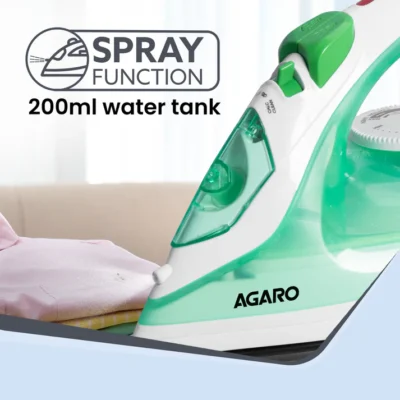 Regal Steam Iron, 1200W, Ceramic Coated Sole Plate, Fast Heating, 360 degree Swivel Cord, Anti-Drip Function, Spray/Steam/Dry Function, 330 Ml Water Tank, Green - Image 2