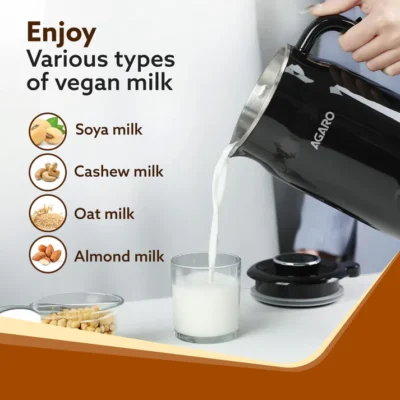 Regency Automatic Nut Milk Maker, Vegan Milk Machine, Make Vegan Milk From Nuts, Almonds, Soya, Oats etc, Boil Water, Juice, Cereals, Stainless Steel Body, 600ml, Black - Image 5