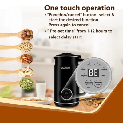 Regency Automatic Nut Milk Maker, Vegan Milk Machine, Make Vegan Milk From Nuts, Almonds, Soya, Oats etc, Boil Water, Juice, Cereals, Stainless Steel Body, 600ml, Black - Image 4