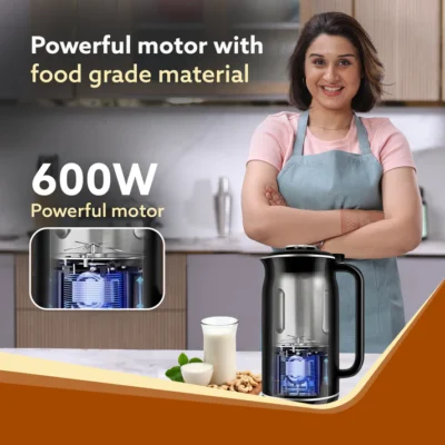 Regency Automatic Nut Milk Maker, Vegan Milk Machine, Make Vegan Milk From Nuts, Almonds, Soya, Oats etc, Boil Water, Juice, Cereals, Stainless Steel Body, 600ml, Black - Image 3