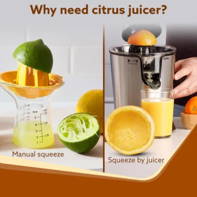 Regency Electric Citrus Juicer 350W, 650 ml, Pulp Regulator, AC Copper Motor, 2 Cones For All Citrus fruits, 2 filters, Anti Drip, Stainless Steel Body, Silver & Black - Image 6