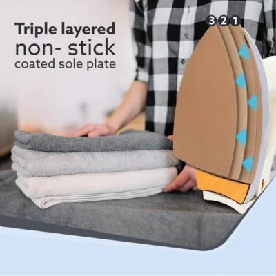 Regency Triple Layered Heavy Weight Electric Dry Iron, 1000W, Non- Stick Coated Heavy Sole Plate, Fast Heating, Removes Wrinkle, Creases - Image 4
