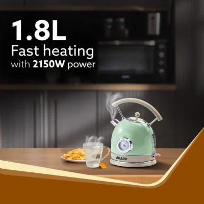 Regency Vintage Kettle 1.8L with Temperature Gauge, Hot Water Boiler & Tea Heater with Curved Handle, Visible Water Level Line, Led Light, Auto Shut-Off & Boil-Dry Protection, Green - Image 6
