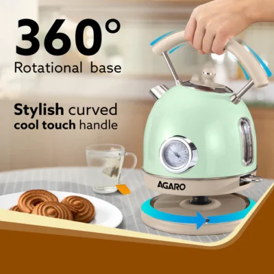 Regency Vintage Kettle 1.8L with Temperature Gauge, Hot Water Boiler & Tea Heater with Curved Handle, Visible Water Level Line, Led Light, Auto Shut-Off & Boil-Dry Protection, Green - Image 4