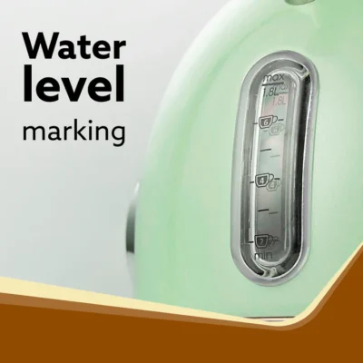 Regency Vintage Kettle 1.8L with Temperature Gauge, Hot Water Boiler & Tea Heater with Curved Handle, Visible Water Level Line, Led Light, Auto Shut-Off & Boil-Dry Protection, Green - Image 3