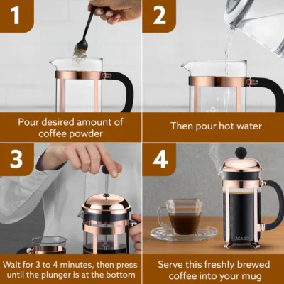 Royal French Press Coffee And Tea Maker, Borosilicate Glass Body With Sleeves, Glass Carafe, BPA Free Plastic Lid Strainer, 600Ml - Image 2