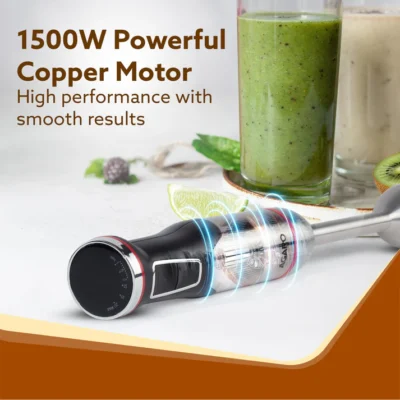 Royal Hand Blender & Chopper, 1500W Copper Motor, 2 Modes & 20 adjustable Speed, Chopping, Mixing, Puree, Stainless Steel Blades(Black) - Image 5