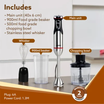 Royal Hand Blender & Chopper, 1500W Copper Motor, 2 Modes & 20 adjustable Speed, Chopping, Mixing, Puree, Stainless Steel Blades(Black) - Image 2