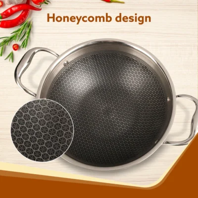 Royal Honey Comb Kadai, 2.25L Capacity, 24 cm Diameter, Gas & Induction Compatible, Tri-Ply Steel with Honey Comb Design, Riveted Handle, Food Safe & PFOA Free, Cooking, Frying, Serving, Silver - Image 3