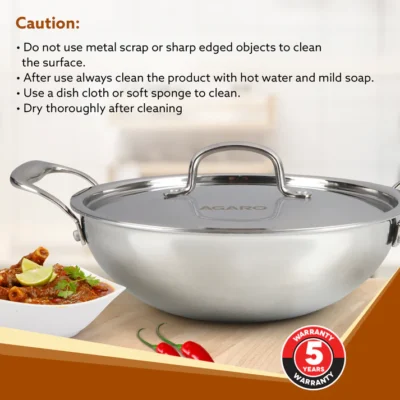 Royal Honey Comb Kadai, 2.25L Capacity, 24 cm Diameter, Gas & Induction Compatible, Tri-Ply Steel with Honey Comb Design, Riveted Handle, Food Safe & PFOA Free, Cooking, Frying, Serving, Silver - Image 2