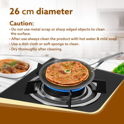 Royal Honey Comb Tawa, 26 cm Diameter, Tri-Ply Steel with Honey Comb Pattern Design, Gas & Induction Oven Compatible, Riveted Handle, Food Safe & PFOA Free, Cooking, Cookware, Silver - Image 4