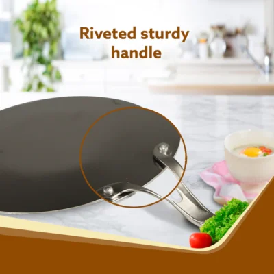 Royal Honey Comb Tawa, 26 cm Diameter, Tri-Ply Steel with Honey Comb Pattern Design, Gas & Induction Oven Compatible, Riveted Handle, Food Safe & PFOA Free, Cooking, Cookware, Silver - Image 2