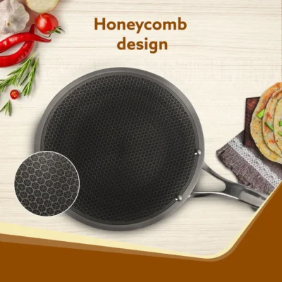 Royal Honey Comb Tawa, 26 cm Diameter, Tri-Ply Steel with Honey Comb Pattern Design, Gas & Induction Oven Compatible, Riveted Handle, Food Safe & PFOA Free, Cooking, Cookware, Silver - Image 5