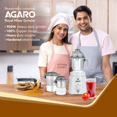 Royal Mixer Grinder 900W, Heavy Duty, 100% Pure Copper Motor, 3 Stainless Steel Jar, 3 Speed, Whip Function, Stainless Steel Blades, Wet & Dry Grinding, White - Image 5
