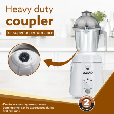 Royal Mixer Grinder 900W, Heavy Duty, 100% Pure Copper Motor, 3 Stainless Steel Jar, 3 Speed, Whip Function, Stainless Steel Blades, Wet & Dry Grinding, White - Image 2