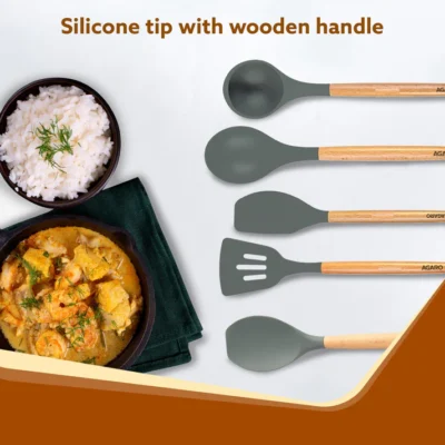 Royal Silicone Spatula Set of 5, Cooking and Mixing, for Non-Stick Cookware, BPA Free, Seamless Design, Grey - Image 4