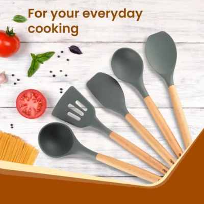 Royal Silicone Spatula Set of 5, Cooking and Mixing, for Non-Stick Cookware, BPA Free, Seamless Design, Grey - Image 6