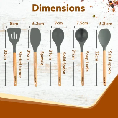 Royal Silicone Spatula Set of 5, Cooking and Mixing, for Non-Stick Cookware, BPA Free, Seamless Design, Grey - Image 2