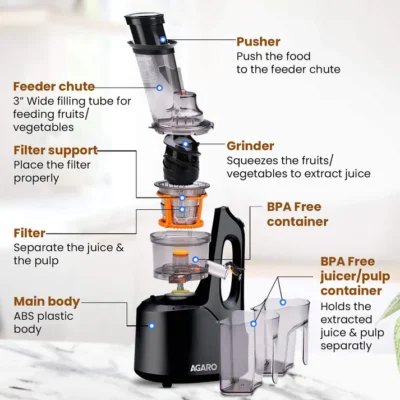 Royal Slow Juicer - Black | Best Cold press Slow juicer with 2 Jars, 3 Strainers - Image 5