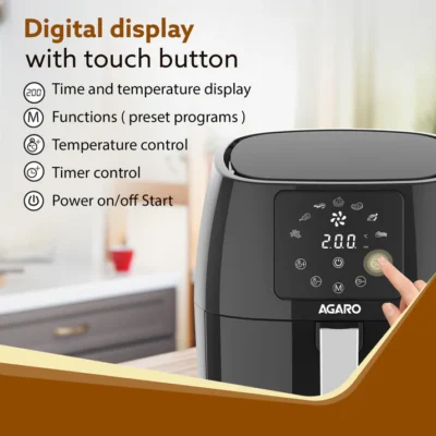 Sapphire Digital Air Fryer For Home, 4.5L, Electric Air Fryer Oven, 1400W, 7 Preset Programs, 360?ø Air Circulation, Convection Oven, Digital touch Display, Fry, Bake, Roast, Toast, Black - Image 3