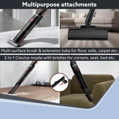 Sapphire Hand Held Vacuum Cleaner, Up to 15 kPa Powerful Suction with Fast Charging Dock, Rechargeable, Portable, Brushless Motor, Multiple Accessories, Lightweight, Home, Office & Car, Black - Image 3