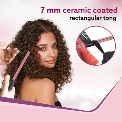 Rectangular Chopstick Curler HC9017, With 7 MM Barrel, Rod, Tong, Chopstick Rectangular Hair Curler, Ceramic Coated Plates, Cool Touch Tip, Fast Heating, For Men Women, Maggie Curl, Styling (HC9017, Rose Gold & Black) - Image 5