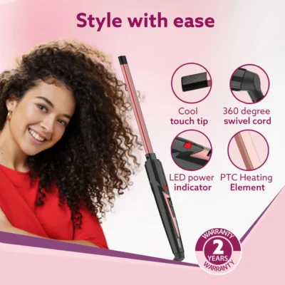 Rectangular Chopstick Curler HC9017, With 7 MM Barrel, Rod, Tong, Chopstick Rectangular Hair Curler, Ceramic Coated Plates, Cool Touch Tip, Fast Heating, For Men Women, Maggie Curl, Styling (HC9017, Rose Gold & Black) - Image 2