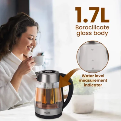 Supreme Electric Glass Kettle - 1.7L - Siver | borosilicate glass body - Image 6