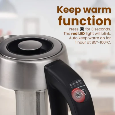 Supreme Electric Glass Kettle - 1.7L - Siver | borosilicate glass body - Image 5