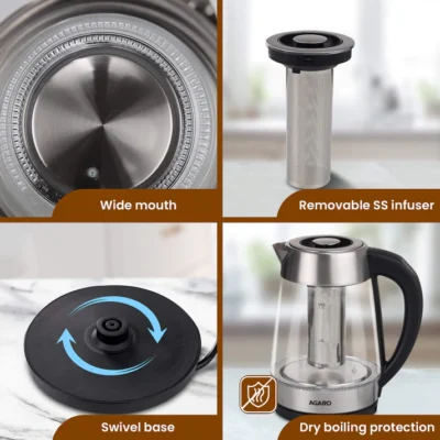 Supreme Electric Glass Kettle - 1.7L - Siver | borosilicate glass body - Image 3