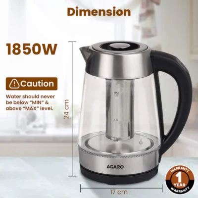 Supreme Electric Glass Kettle - 1.7L - Siver | borosilicate glass body - Image 2