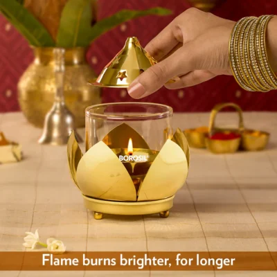 Borosil Akhand Diya, Brass - Image 2