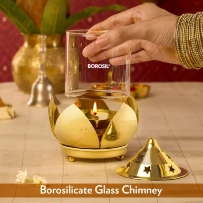 Borosil Akhand Diya, Brass - Image 3