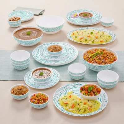Larah by Borosil, Opalware, Microwave Safe, Blue Nova Dinner Set (Serves 4,6,8)