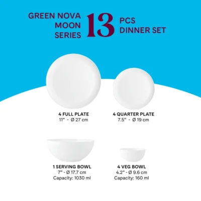 Larah by Borosil, Opalware, Microwave Safe, Green Nova Dinner Set (Serves 4,6,8) - Image 3