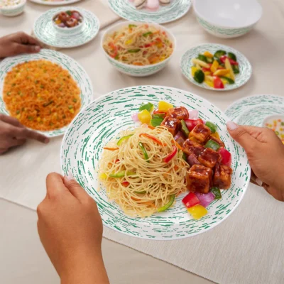 Larah by Borosil, Opalware, Microwave Safe, Green Nova Dinner Set (Serves 4,6,8) - Image 2