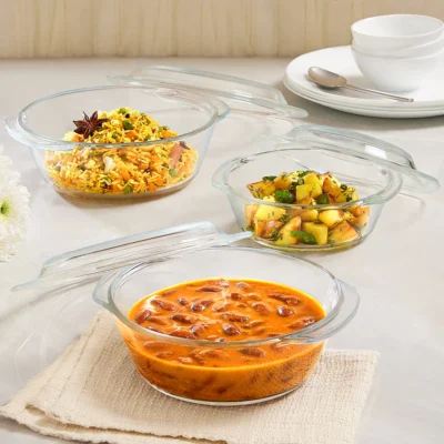 Borosil Round Casserole, Set of 3