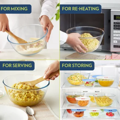 Borosil Mixing Bowl w White Lid Set of 3 - Image 3