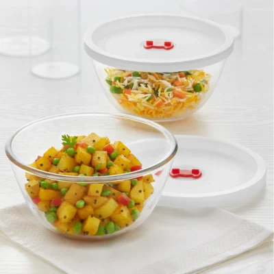 Borosil Mixing Bowl White Lid, Set of 2