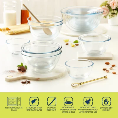 Borosil Mixing & Serving Bowl, White Lid - Image 4