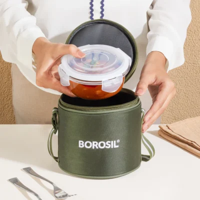 Borosil Eateasy Glass Lunchbox, Round x 2 (Tall) (Microwave Safe Containers) - Image 3