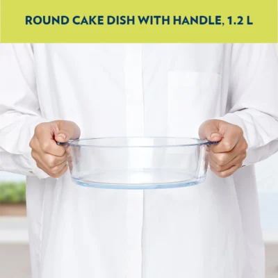 Borosil Round Cake Dish w Handle (Oven, Micro, Fridge Safe) - Image 5