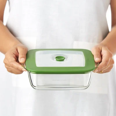 Borosil Square Dish w Green Lid Oven, Micro, Fridge Safe - Image 3