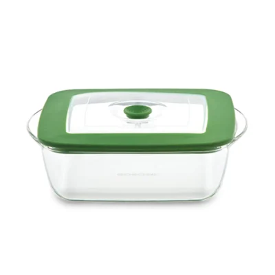 Borosil Square Dish w Green Lid Oven, Micro, Fridge Safe