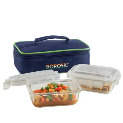 Borosil Pride Glass Lunchbox, Rectangular x 2 (Microwave Safe Containers)