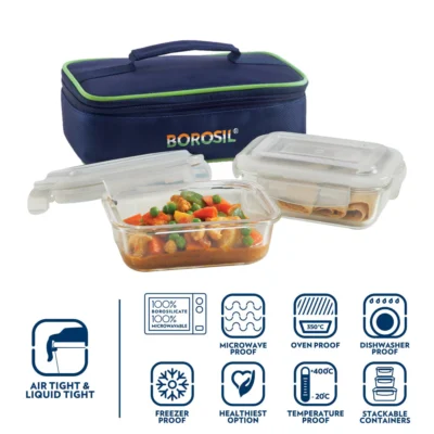 Borosil Pride Glass Lunchbox, Rectangular x 2 (Microwave Safe Containers) - Image 4