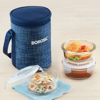 Borosil Indigo Glass Lunch Box, 3 Round (Microwave Safe Containers) - Image 5