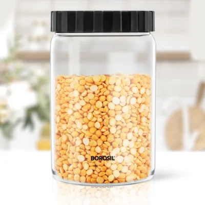 Borosil Endura Airtight Glass Jar, Black Lid (Screw Top Lid, Oven Safe, Fridge Safe)