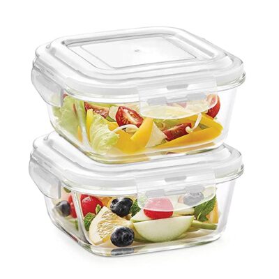 Borosil Klip n Store Square Set of 2 Glass Container (Freezer, Oven, Micro safe)